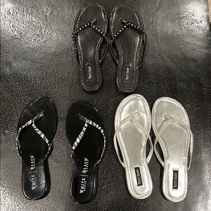 White House Black Market Black and Silver Thong Flip Flop Sandals Trio Size 8